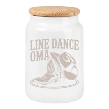 Line Dance Granny Western Boots - Cookie Jar with Wooden Lid - white - Front