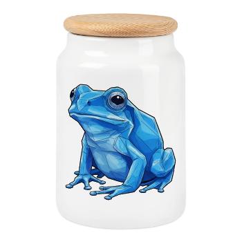 Geometric Blue Frog - Cookie Jar with Wooden Lid - white - Front