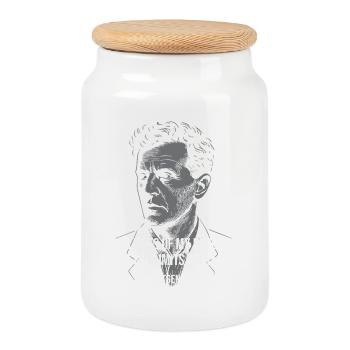 Citation de Wittgenstein : Le langage limite la conception - Boîte à biscuits avec couvercle en bois - blanc - Devant