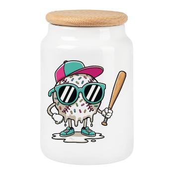 Graphique en gras de baseball dégoulinant pour les fans des joueurs - Boîte à biscuits avec couvercle en bois - blanc - Devant