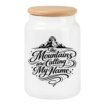 Les montagnes appellent les montagnes Spruch - Boîte à biscuits avec couvercle en bois - blanc - Devant