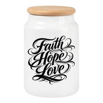 Foi Espoir Amour chrétien - Boîte à biscuits avec couvercle en bois - blanc - Devant
