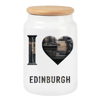 I Love Edinburgh – Stone City Architecture - Keksdose mit Holzdeckel - Weiß - Vorne