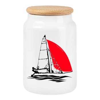 29er Youth Sailboat Sailing Dinghy Regatta Sailing - Cookie Jar with Wooden Lid - white - Front