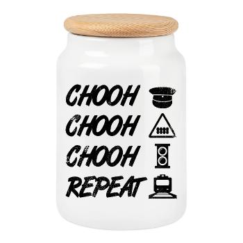 Tschu Tschu Tschu Repeat - Cookie Jar with Wooden Lid - white - Front