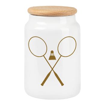 Badminton - Sport - Raquette - Boîte à biscuits avec couvercle en bois - blanc - Devant