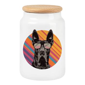 Doberman with Sunglasses Pop Art - Cookie Jar with Wooden Lid - white - Front