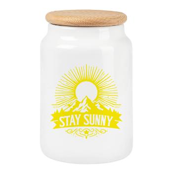 Stay sunny - white Sun - Cookie Jar with Wooden Lid - white - Front