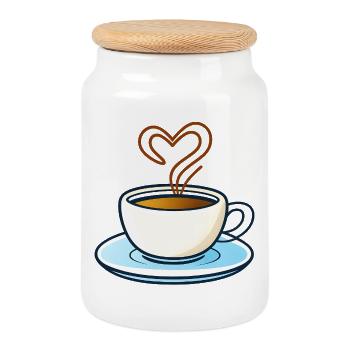 Herzform Kaffeezauber - Keksdose mit Holzdeckel - Weiß - Vorne