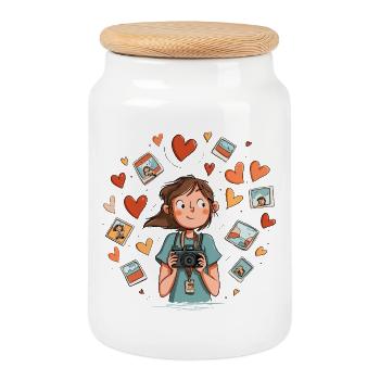Heart photography, memory snapshots - Cookie Jar with Wooden Lid - white - Front