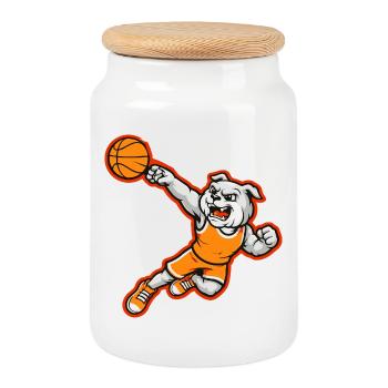 Mascotte du dunk de basket-ball Bulldog - Boîte à biscuits avec couvercle en bois - blanc - Devant