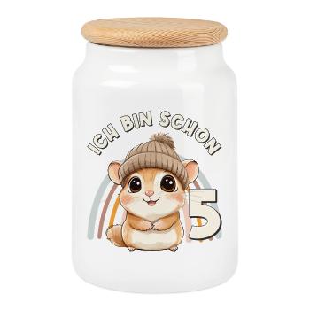 Hamster Arc-en-ciel du 5e anniversaire mignonne - Boîte à biscuits avec couvercle en bois - blanc - Devant