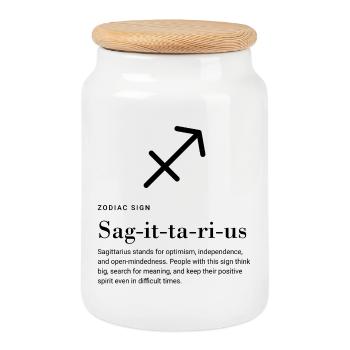 Sagittarius - Zodiac Sign - Cookie Jar with Wooden Lid - white - Front
