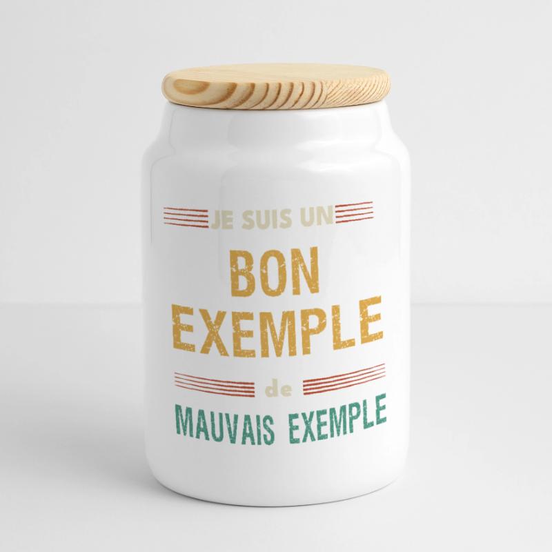 Good Example and Bad Example - Humorous Message Cookie Jar with Wooden Lid