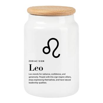 Lion - Signe du zodiaque - Boîte à biscuits avec couvercle en bois - blanc - Devant