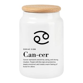 Cancer - Signe du zodiaque - Boîte à biscuits avec couvercle en bois - blanc - Devant