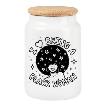 Femme noire Pride Fleur Afro Cœur Design - Boîte à biscuits avec couvercle en bois - blanc - Devant