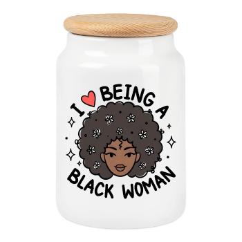 J’adore être une femme noire Pride Design - Boîte à biscuits avec couvercle en bois - blanc - Devant