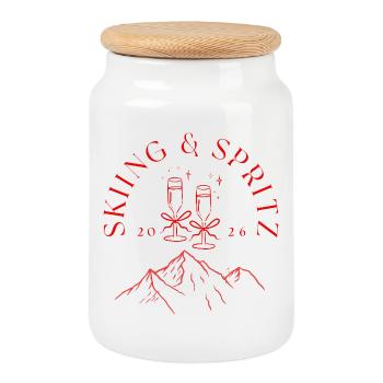 Après Ski Holiday Girlstrip Skiing Gift - Cookie Jar with Wooden Lid - white - Front