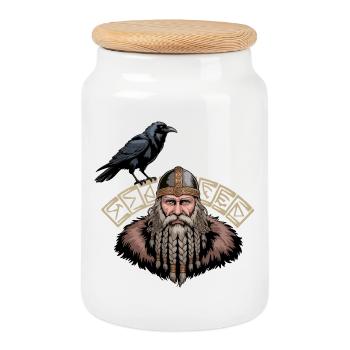 Wikinger Viking Legende Seemann Odin Rabe Kämpfer - Keksdose mit Holzdeckel - Weiß - Vorne