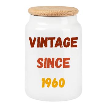 1960 Geburtstag - Vintage since 1960 - Cookie Jar with Wooden Lid - white - Front