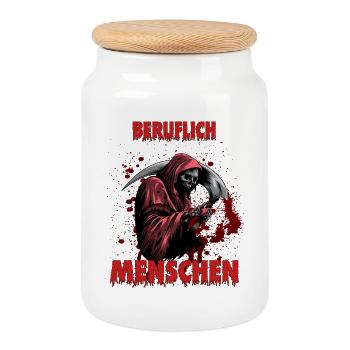 Beruflich arbeite ich gerne mit Menschen - Keksdose mit Holzdeckel - Weiß - Vorne