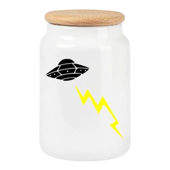 UFO Invasion Blitz Angriff Alien Vektor - Keksdose mit Holzdeckel - Weiß - Vorne
