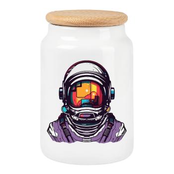 Astronaut Comic Helm - Keksdose mit Holzdeckel - Weiß - Vorne