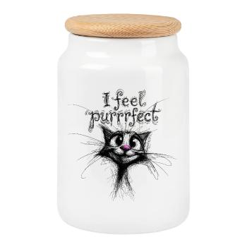 I feel purrrfect – süße Katze - Keksdose mit Holzdeckel - Weiß - Vorne