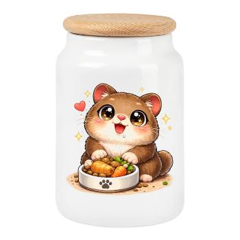 Cuddly kitten with food bowl - Cookie Jar with Wooden Lid - white - Front