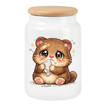 Cuddly Kitten Tear Ribbon Consolation - Cookie Jar with Wooden Lid - white - Front