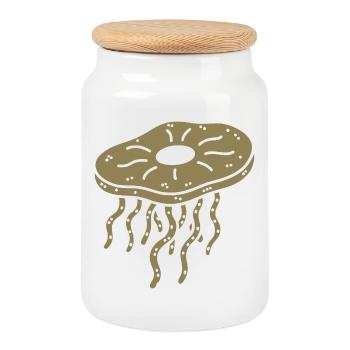 Kombucha minimaliste Méduse Thé Éco - Boîte à biscuits avec couvercle en bois - blanc - Devant