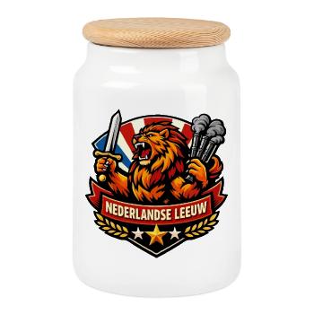 Lion hollandais avec épée et fumée - Boîte à biscuits avec couvercle en bois - blanc - Devant