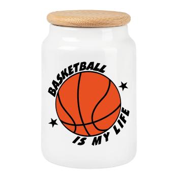 basketball is my life - Cookie Jar with Wooden Lid - white - Front