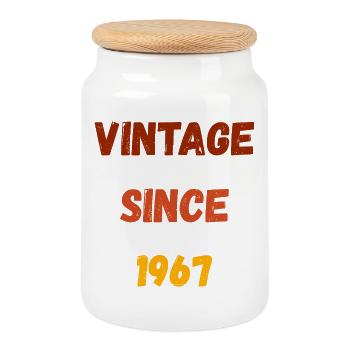 1967 Geburtstag - Vintage since 1967 - Cookie Jar with Wooden Lid - white - Front