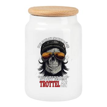 I don't look evil - I just don't grin ... - Cookie Jar with Wooden Lid - white - Front