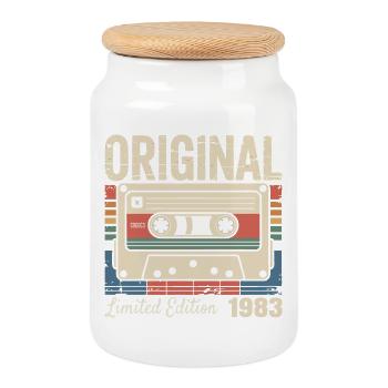 43rd Anniversary - Vintage Gift 1983 - Cookie Jar with Wooden Lid - white - Front