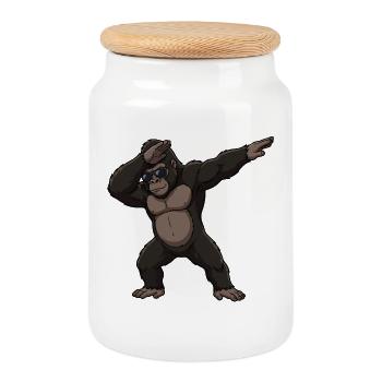Dabbing Gorilla – Funny Animal Cartoon Motif - Cookie Jar with Wooden Lid - white - Front