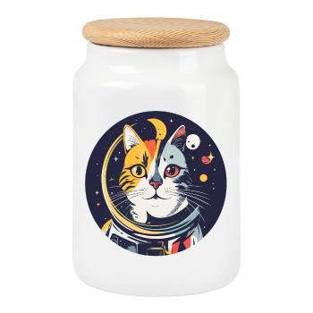 Katzen Kosmos Astronaut Weltraum Katze Porträt - Keksdose mit Holzdeckel - Weiß - Vorne