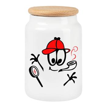 Detective with Whistle - Cookie Jar with Wooden Lid - white - Front