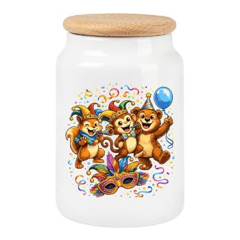 Funny Carnival Animals – Colorful Carnival Motif - Cookie Jar with Wooden Lid - white - Front