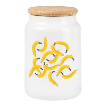 Bananas - Cookie Jar with Wooden Lid - white - Front