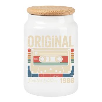 40ème anniversaire - Cadeau Vintage 1986 - Boîte à biscuits avec couvercle en bois - blanc - Devant