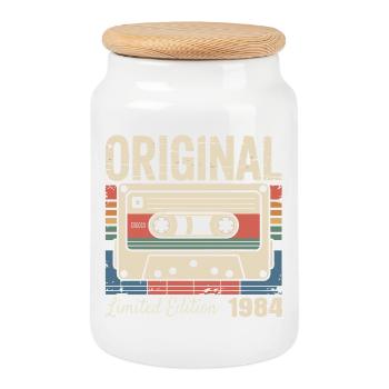 42nd Anniversary - Vintage Gift 1984 - Cookie Jar with Wooden Lid - white - Front