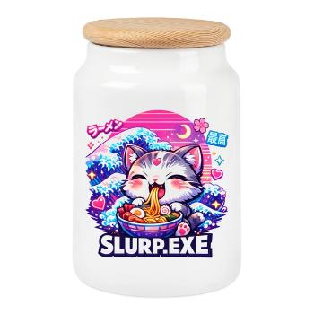 Kawaii Katze Ramen Nudeln Anime Katze - Keksdose mit Holzdeckel - Weiß - Vorne