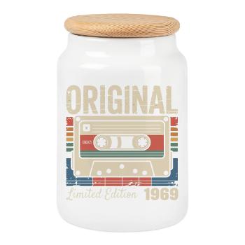 57th Anniversary - Vintage Gift 1969 - Cookie Jar with Wooden Lid - white - Front