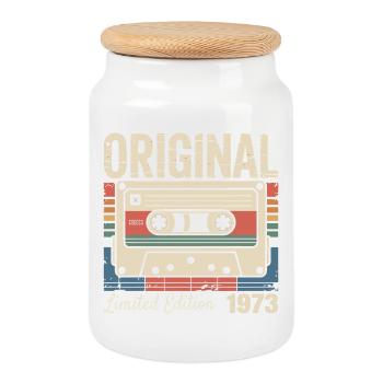 53rd Anniversary - Vintage Gift 1973 - Cookie Jar with Wooden Lid - white - Front