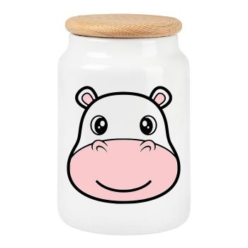 Masque facial tête d’hippopotame sourire - Boîte à biscuits avec couvercle en bois - blanc - Devant