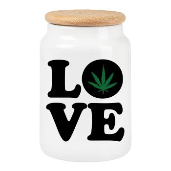 Love weed cannabis - Cookie Jar with Wooden Lid - white - Front