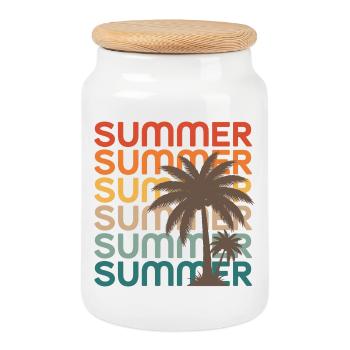Retro Summer Palm Trees Sunset Vibes - Cookie Jar with Wooden Lid - white - Front